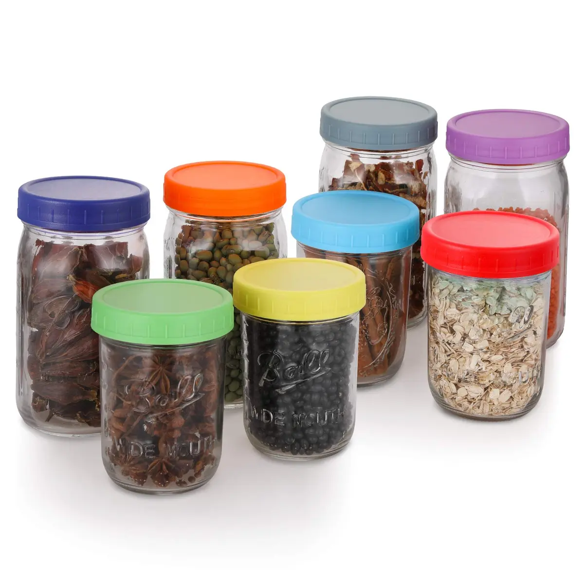 AOZITA Wide Mouth Mason Jar Lids [8 Pack, 8 Colors] 86mm (3.38 in) | Leak-Proof Plastic Storage Caps for Ball & Kerr Jars - view 8
