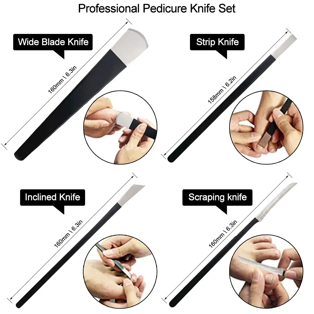 LOOKSEVEN Pedicure Knife Set 4 Pieces Stainless Steel | For Ingrown Toe Nails & Callus Removal - view 3