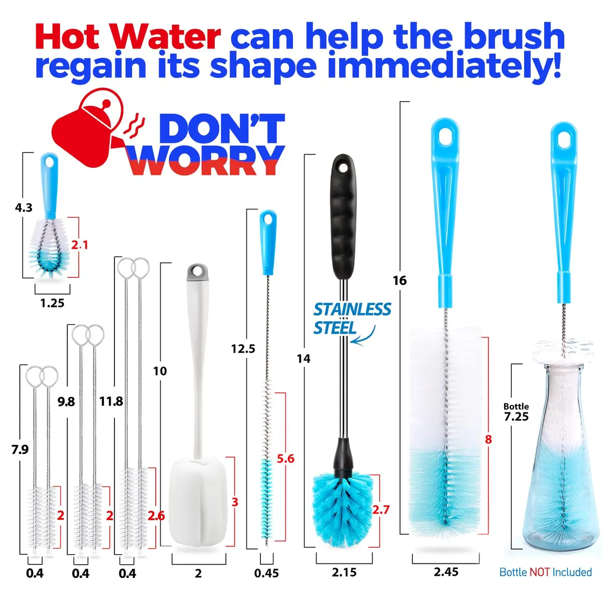 Holikme Bottle Brush Tube Cleaning Lab Set with Long Handle,White | 11 Pack, Long Handle, Multi-Size - view 5