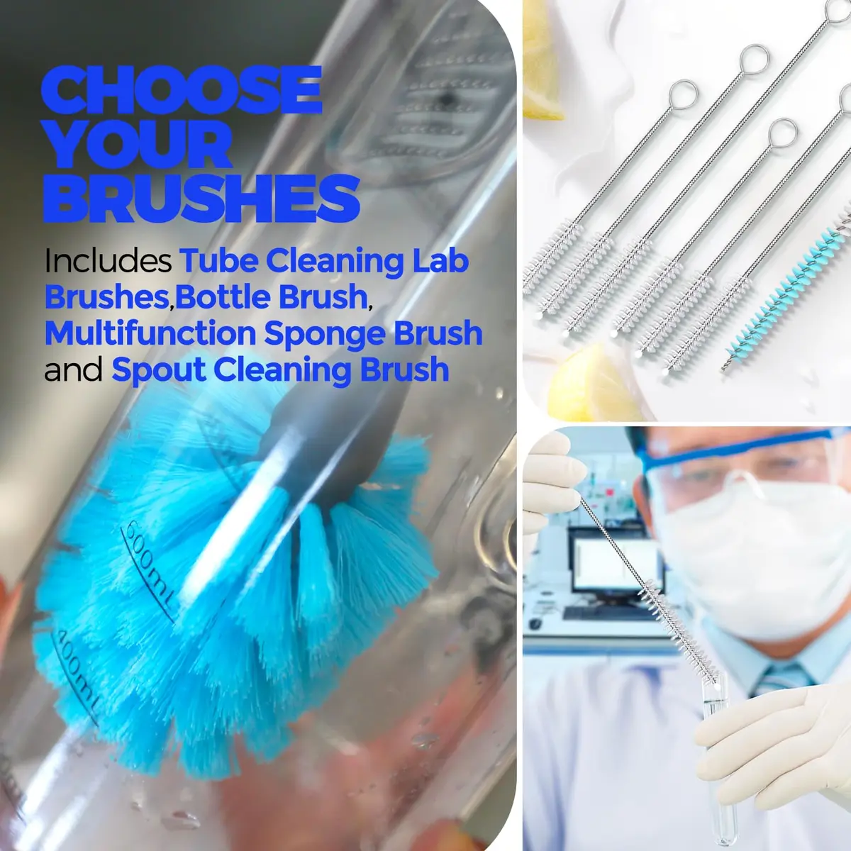 Holikme Bottle Brush Tube Cleaning Lab Set with Long Handle,White | 11 Pack, Long Handle, Multi-Size - view 7