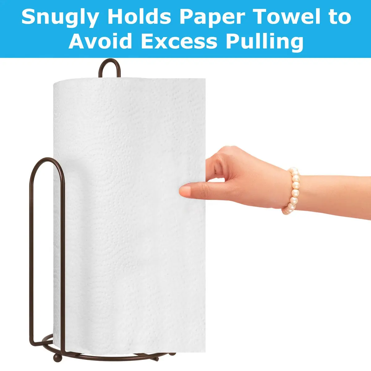 Blue Donuts Countertop Paper Towel Holder - Easy One-Handed Tear, Farmhouse Style, Bronze Finish - view 4