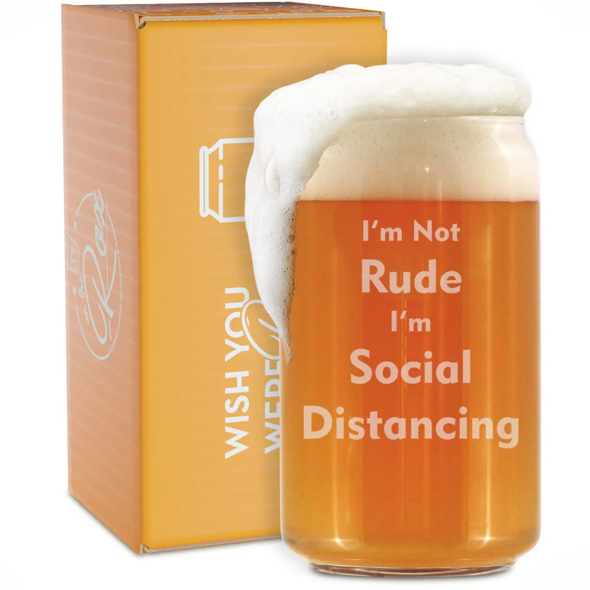 On The Rox Funny Beer Glass 16 Oz | Social Distancing Gag Gift for Men & Women - main product image