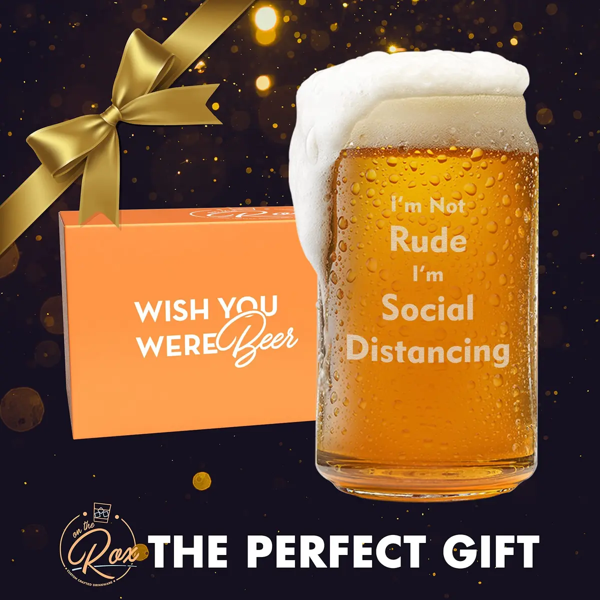 On The Rox Funny Beer Glass 16 Oz | Social Distancing Gag Gift for Men & Women - view 3