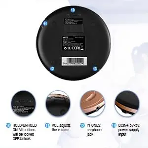 HOTT CD711T Portable CD Player with Bluetooth 5.0, 45s Anti-Shock, 7-Hour Rechargeable Battery | Black - view 8