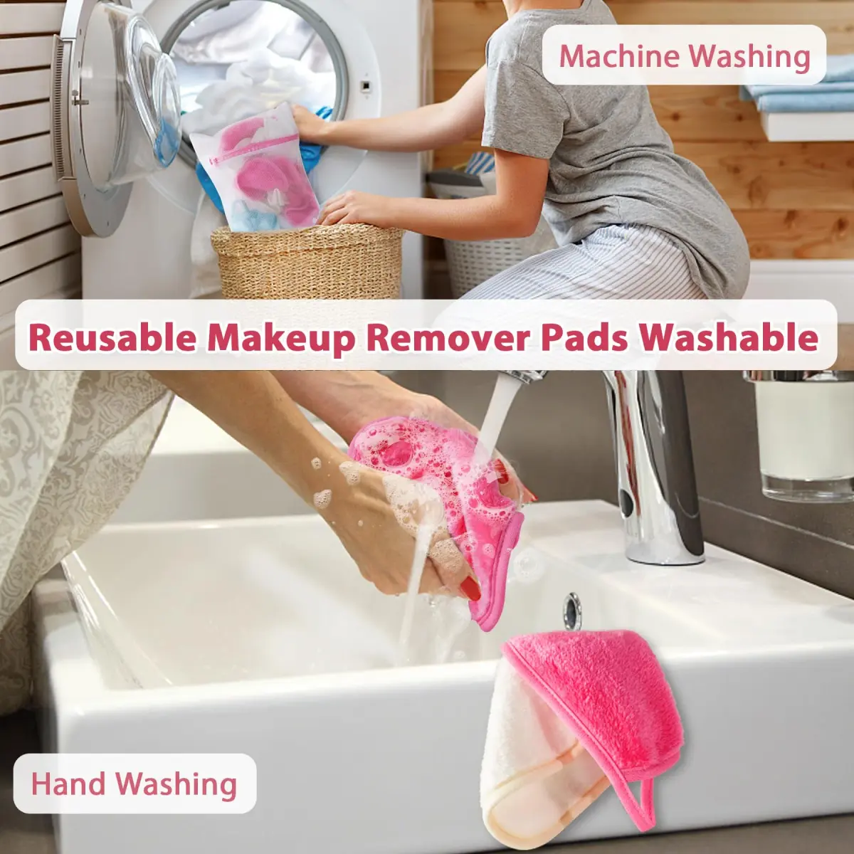 Natwag Reusable Microfiber Makeup Remover Cloths 15cm x 15cm (6"x 6") | Gentle Cleansing for Sensitive Skin (12 Pack, Pink) - view 7