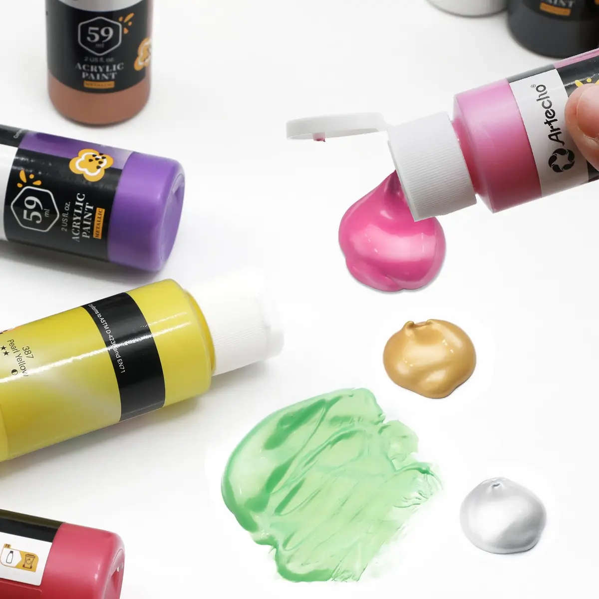 Artecho Metallic Acrylic Paint Set 12 Colors 59ml | Rich Metallic Finish for Art & Crafts - view 5