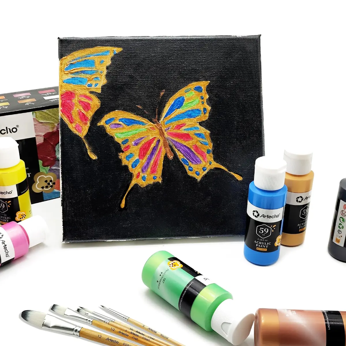 Artecho Metallic Acrylic Paint Set 12 Colors 59ml | Rich Metallic Finish for Art & Crafts - view 6