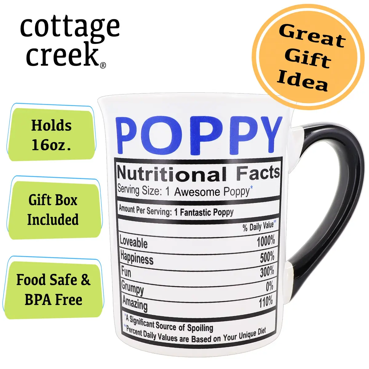 Cottage Creek Ceramic Coffee Mug 16oz Large Poppy | Grandpa Gift, Dad Mug, Novelty Coffee Cup - view 2