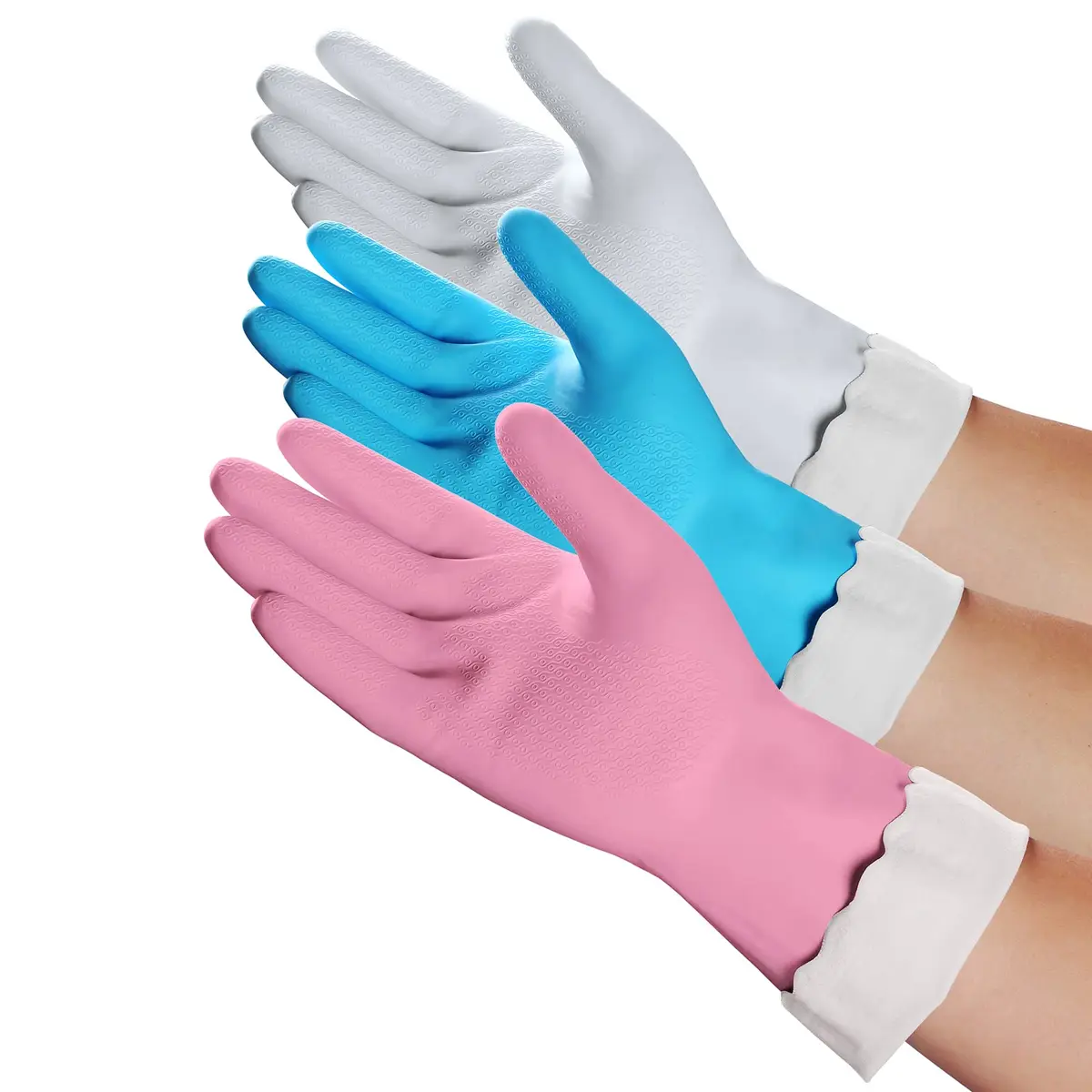 HSL Latex-Free Cleaning Gloves, Cotton Flocked Liner, 3 Pairs, Medium | Moisture Absorbing, Reusable Household Gloves - main product image