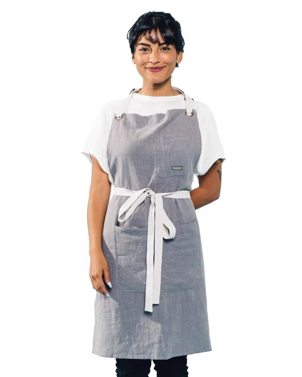 Caldo Linen Kitchen Apron for Cooking | Adjustable with Pockets, Unisex, Grey - main product image