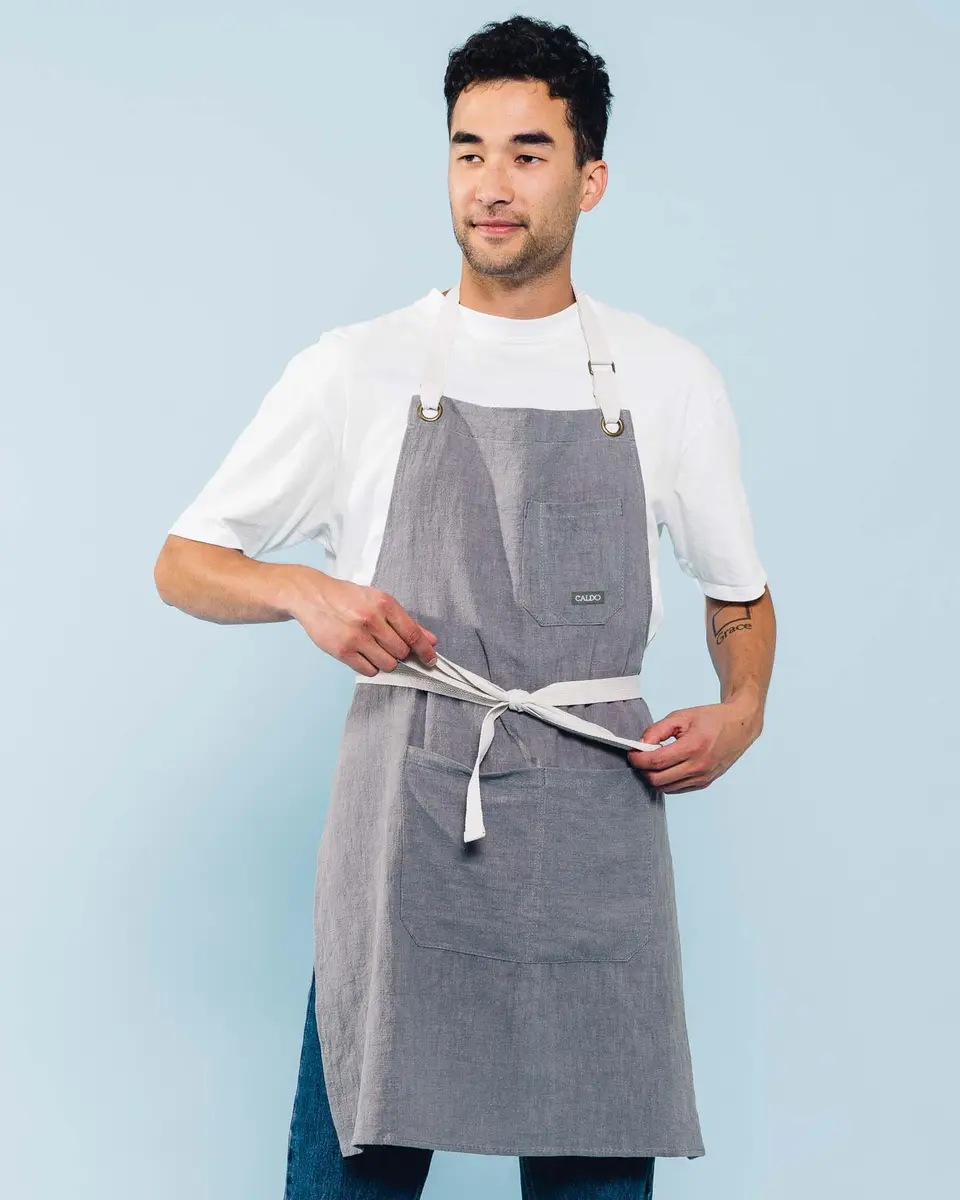 Caldo Linen Kitchen Apron for Cooking | Adjustable with Pockets, Unisex, Grey - view 2