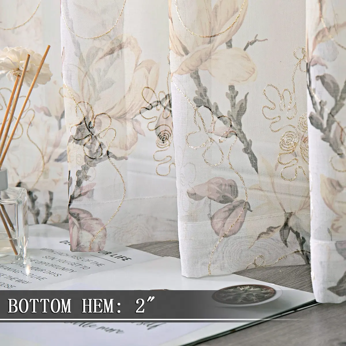 Tollpiz Floral White Sheer Curtains 54 x 45 inches | Elegant Linen Look with Embroidery - view 4