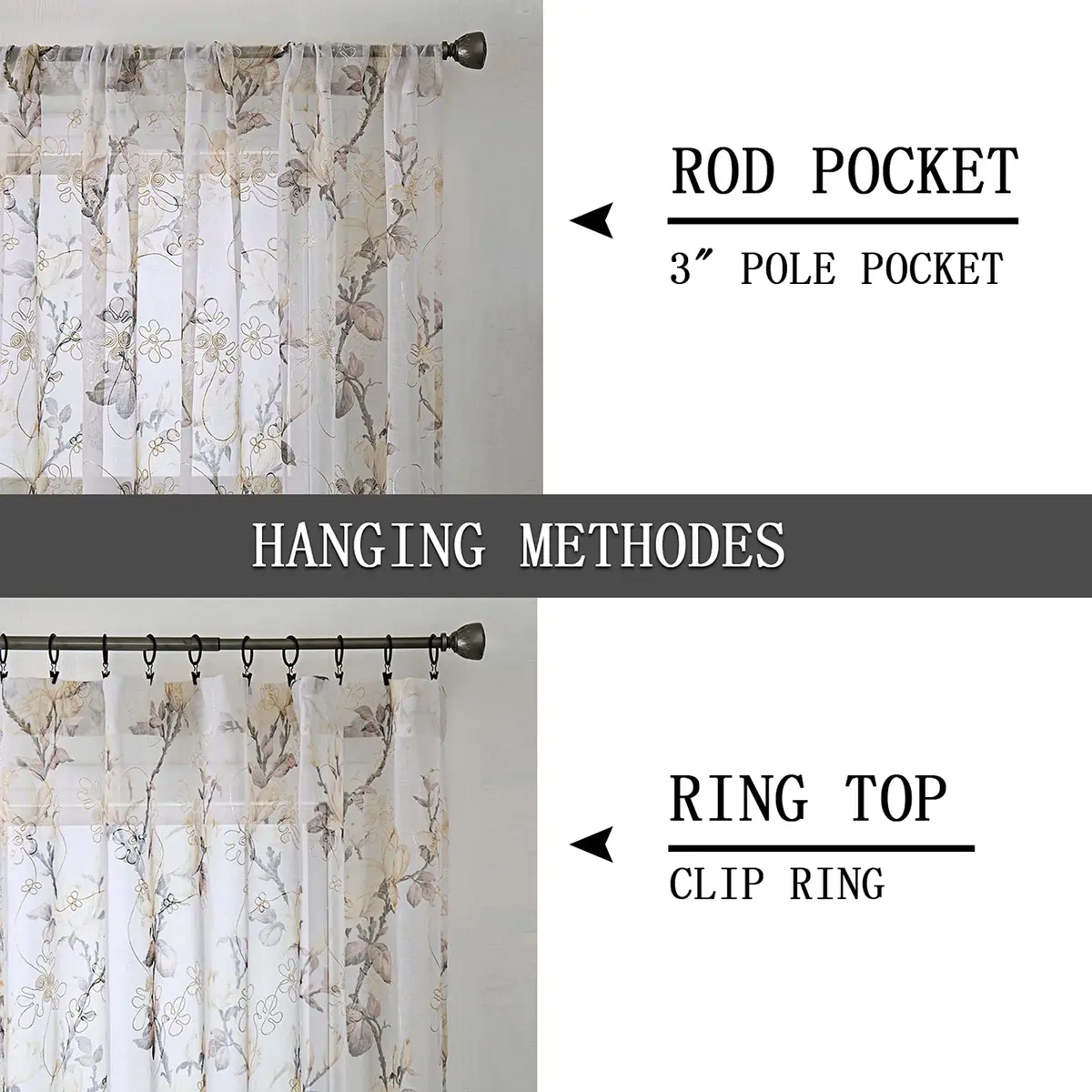 Tollpiz Floral White Sheer Curtains 54 x 45 inches | Elegant Linen Look with Embroidery - view 5