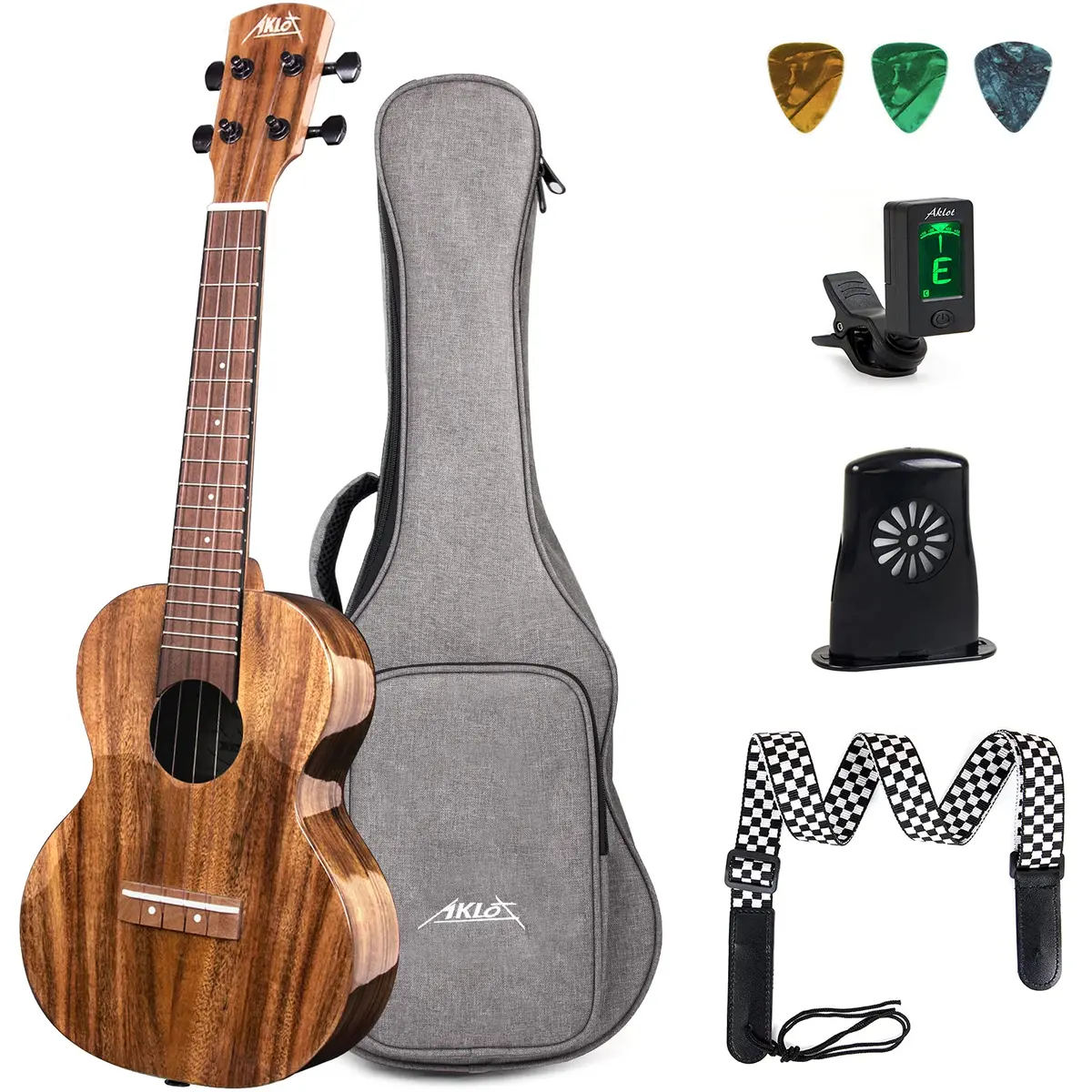 AKLOT All Solid Acacia Ukulele 23 Inch | Warm Tone for Beginners & Adults with Kit & Accessories - main product image