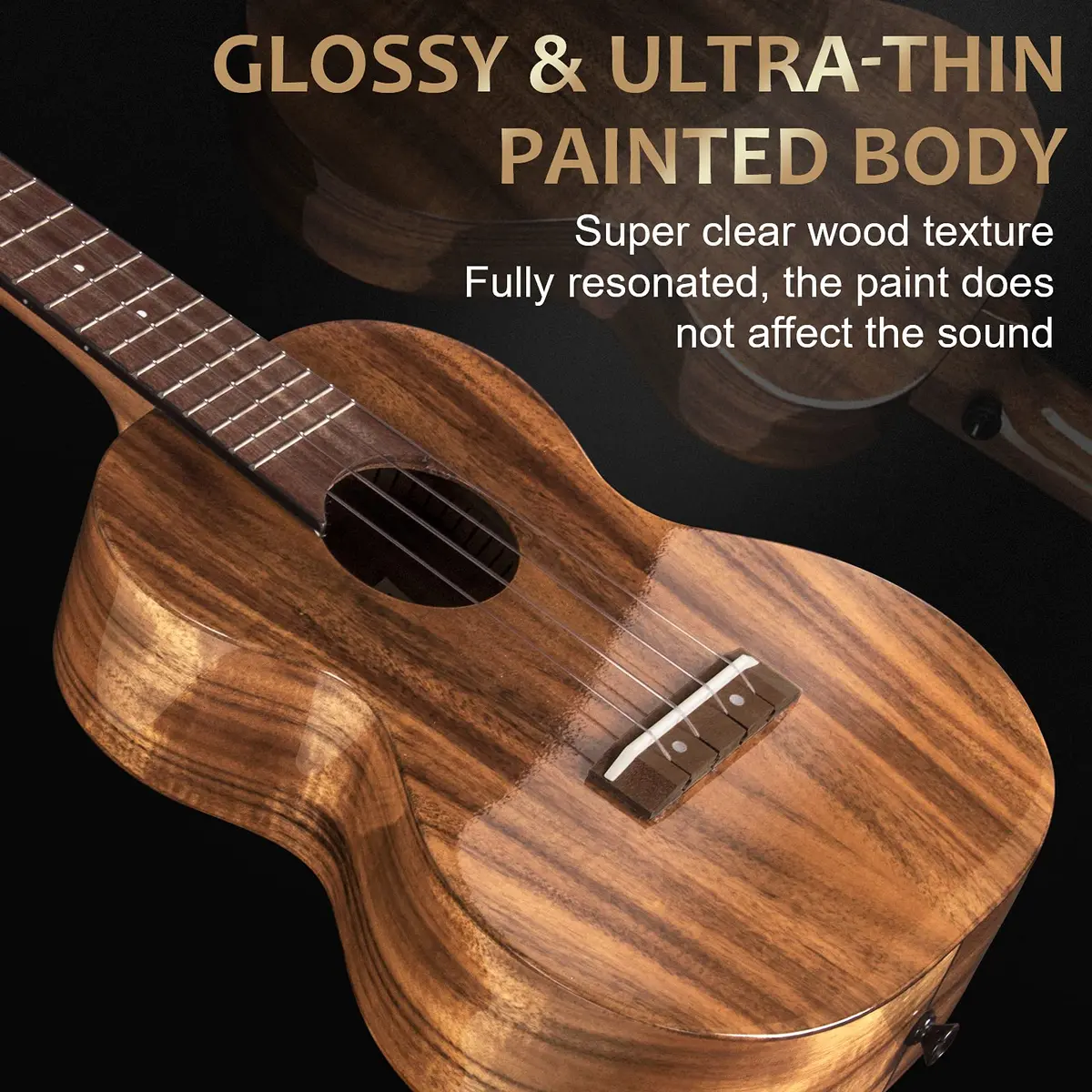 AKLOT All Solid Acacia Ukulele 23 Inch | Warm Tone for Beginners & Adults with Kit & Accessories - view 6