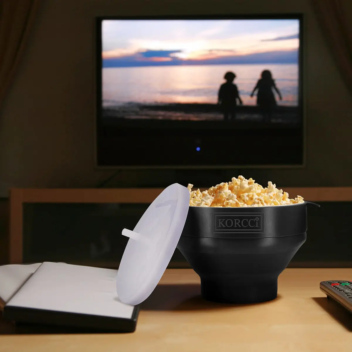 KORCCI Collapsible Silicone Popcorn Popper Bowl - Black | Healthy Microwave Popcorn Maker - view 7