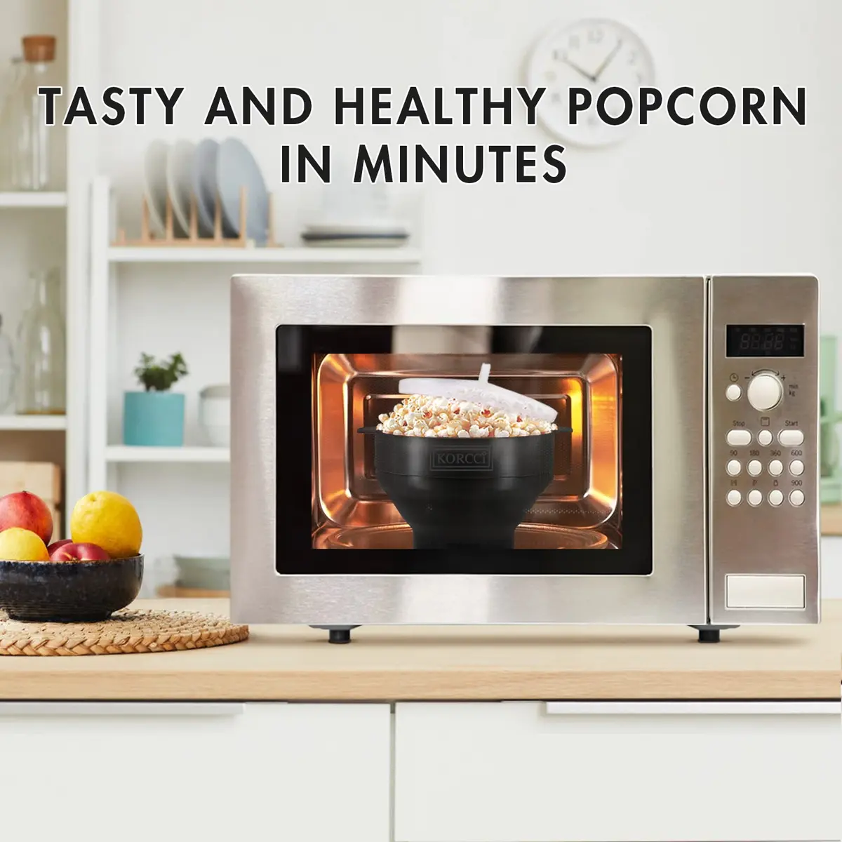 KORCCI Collapsible Silicone Popcorn Popper Bowl - Black | Healthy Microwave Popcorn Maker - view 2