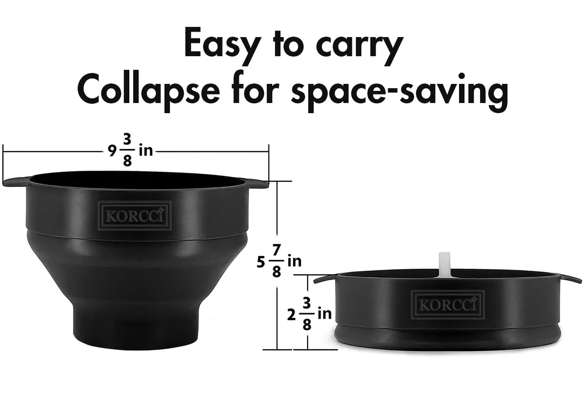 KORCCI Collapsible Silicone Popcorn Popper Bowl - Black | Healthy Microwave Popcorn Maker - view 3