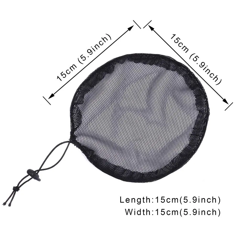 YANTAISIYU Black Ponytail Hair Net with Elastic Drawstring | Durable Nylon, 5 pcs for Hair Bun & Wig Making (Round, 15cm Diameter) - view 2