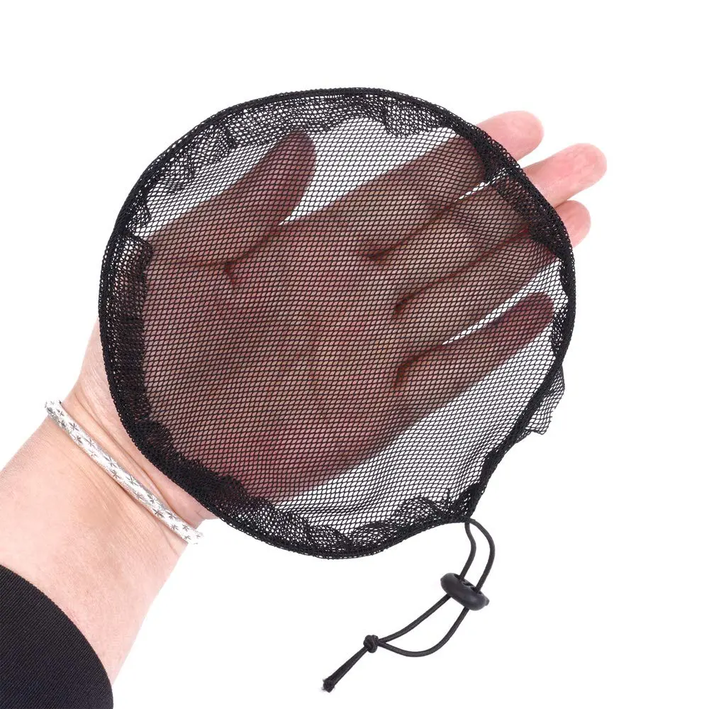 YANTAISIYU Black Ponytail Hair Net with Elastic Drawstring | Durable Nylon, 5 pcs for Hair Bun & Wig Making (Round, 15cm Diameter) - view 3