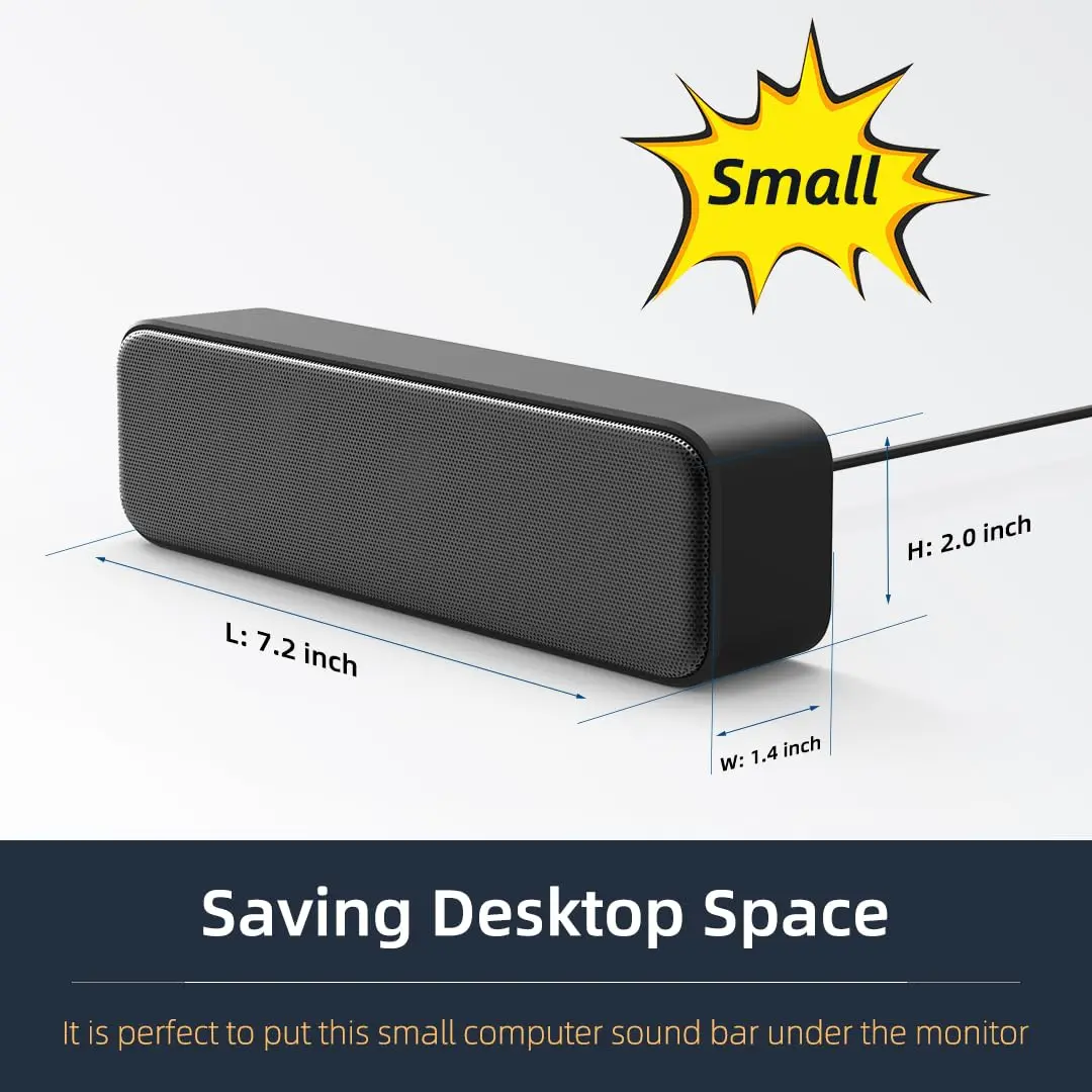 LIELONGREN Upgraded Computer Speakers 286g (10.1 oz) | Plug-n-Play USB Sound Bar with Stereo Loud Sound - view 4