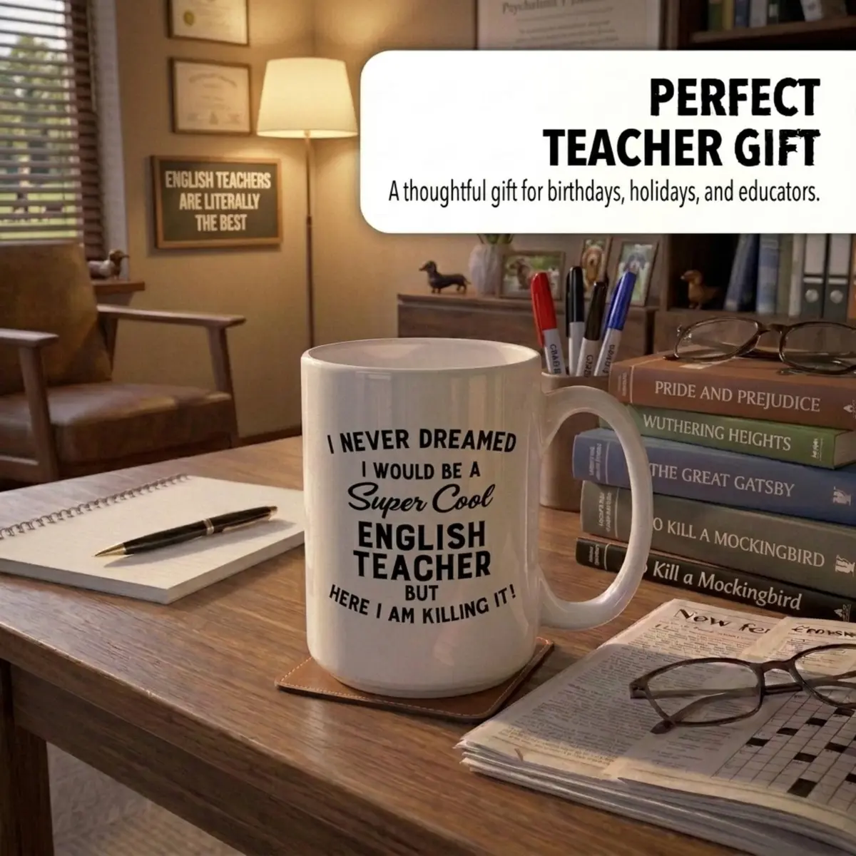 Artisan Owl I Never Dreamed I Would Be a English Teacher but Here I Am Killing It! Mug – 15 oz (444 ml) Large Funny Teacher Appreciation Present - view 7