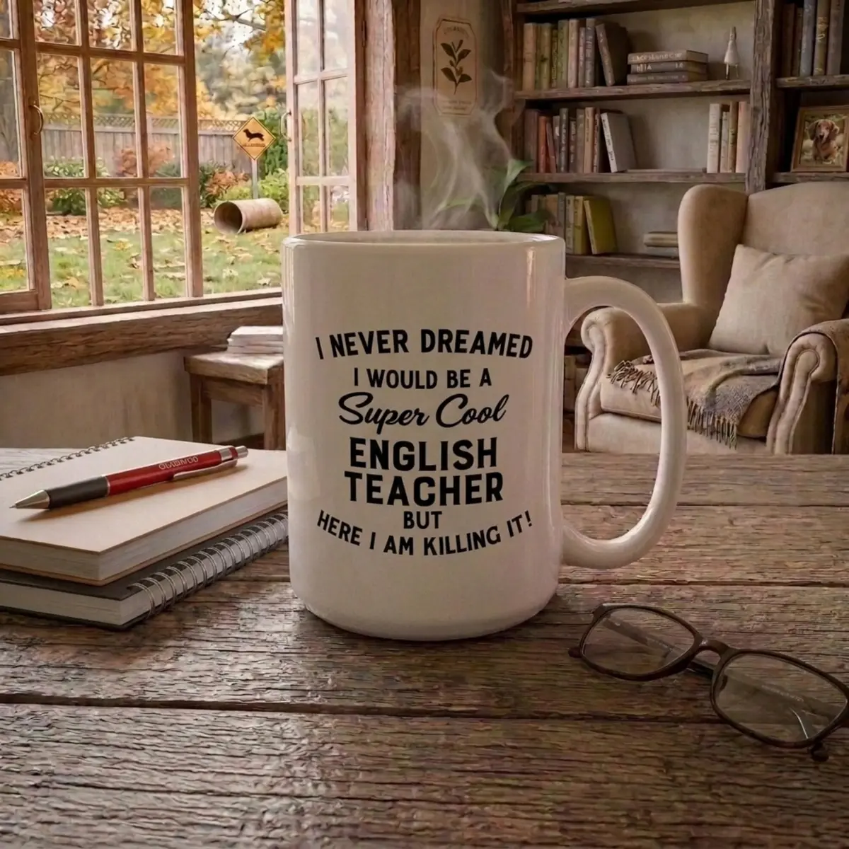 Artisan Owl I Never Dreamed I Would Be a English Teacher but Here I Am Killing It! Mug – 15 oz (444 ml) Large Funny Teacher Appreciation Present - view 4
