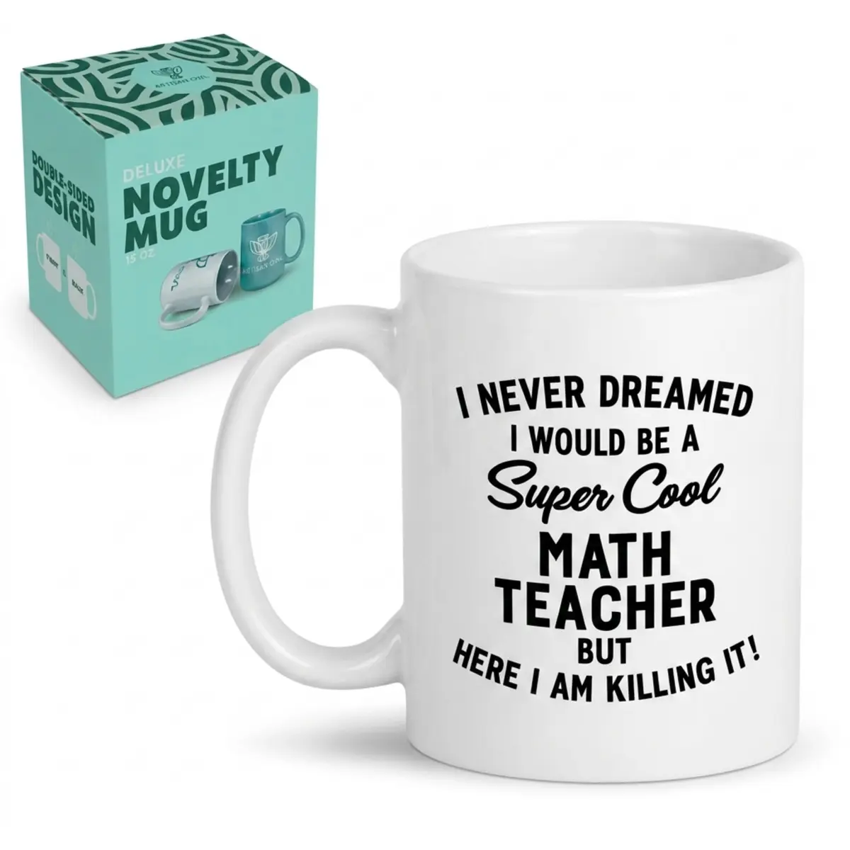 Artisan Owl Funny Math Teacher Gift – 'I'd Be a Cool Math Teacher but Here I Am' – 15oz Ceramic Mug for STEM Educators, Professors, Algebra & Calculus Lovers | Humor & Practicality - main product image