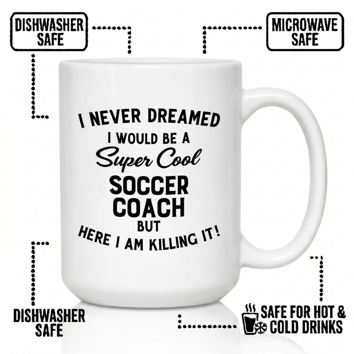Artisan Owl I Never Dreamed I'd Be a Soccer Coach But Here I Am Crushing It - 15oz Funny Coffee Cup Gift for Men or Women - view 3
