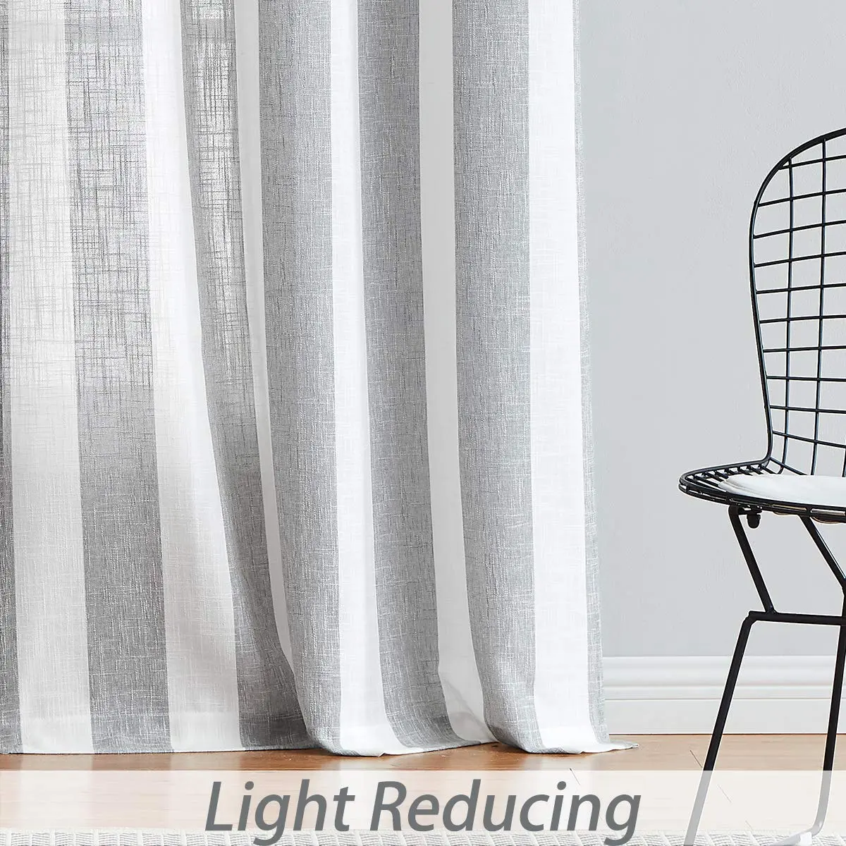 Central Park Gray White Vertical Stripe Curtain Semi Sheer, 44" Wx63" | Elegant Farmhouse Style for Living & Bedroom - view 5