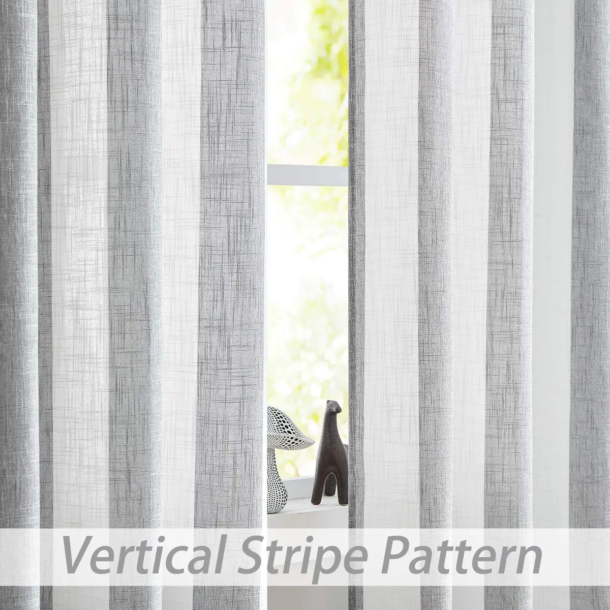 Central Park Gray White Vertical Stripe Curtain Semi Sheer, 44" Wx63" | Elegant Farmhouse Style for Living & Bedroom - view 2