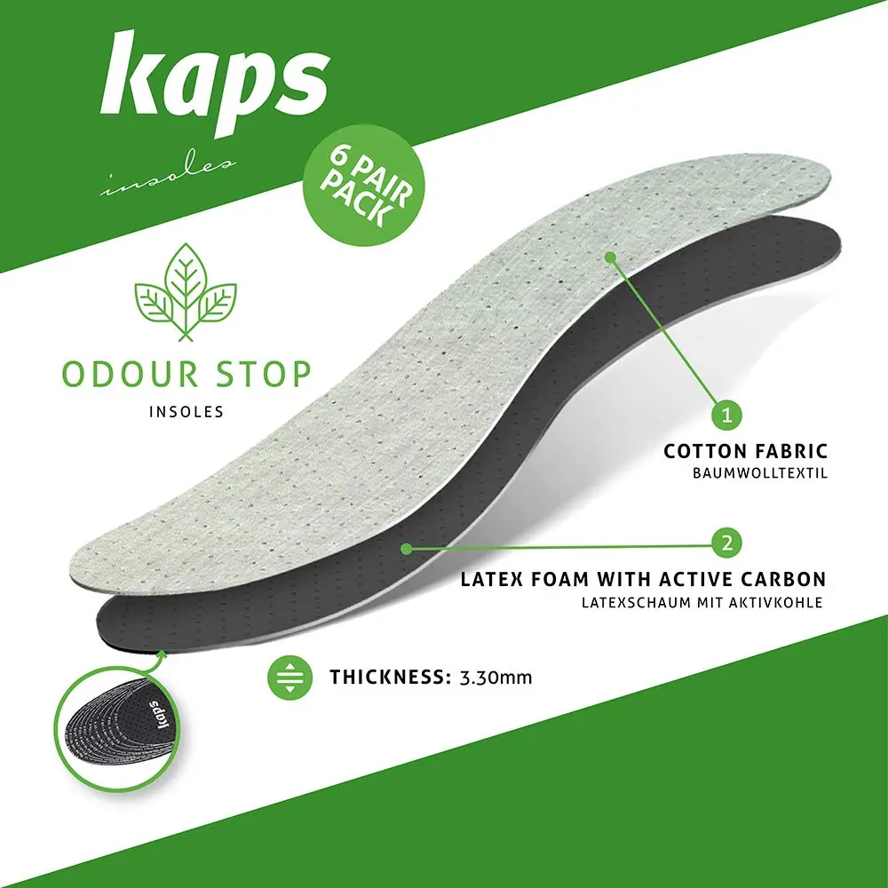 Kaps Odour Stop Shoe Insoles 6 Pair Pack Cut to Fit | Activated Charcoal Odour Control - view 3