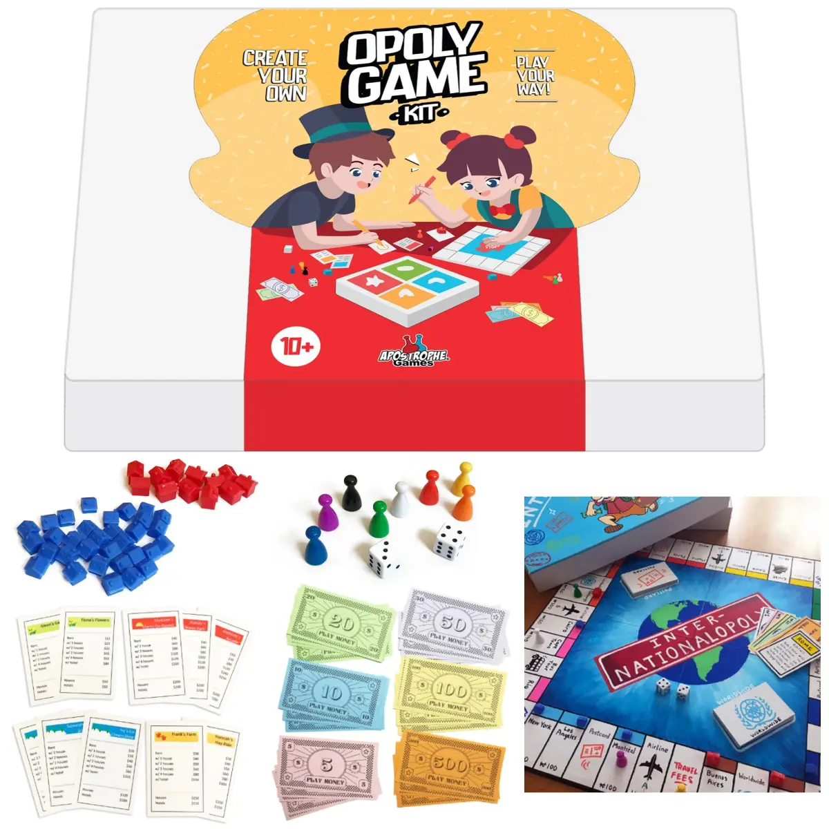 Apostrophe Games Create Your Own Opoly Board Game Kit with Blank Board & Game Pieces, 50.8cm x 50.8cm (20" x 20") | Educational Board Game for Kids 3-12 - main product image