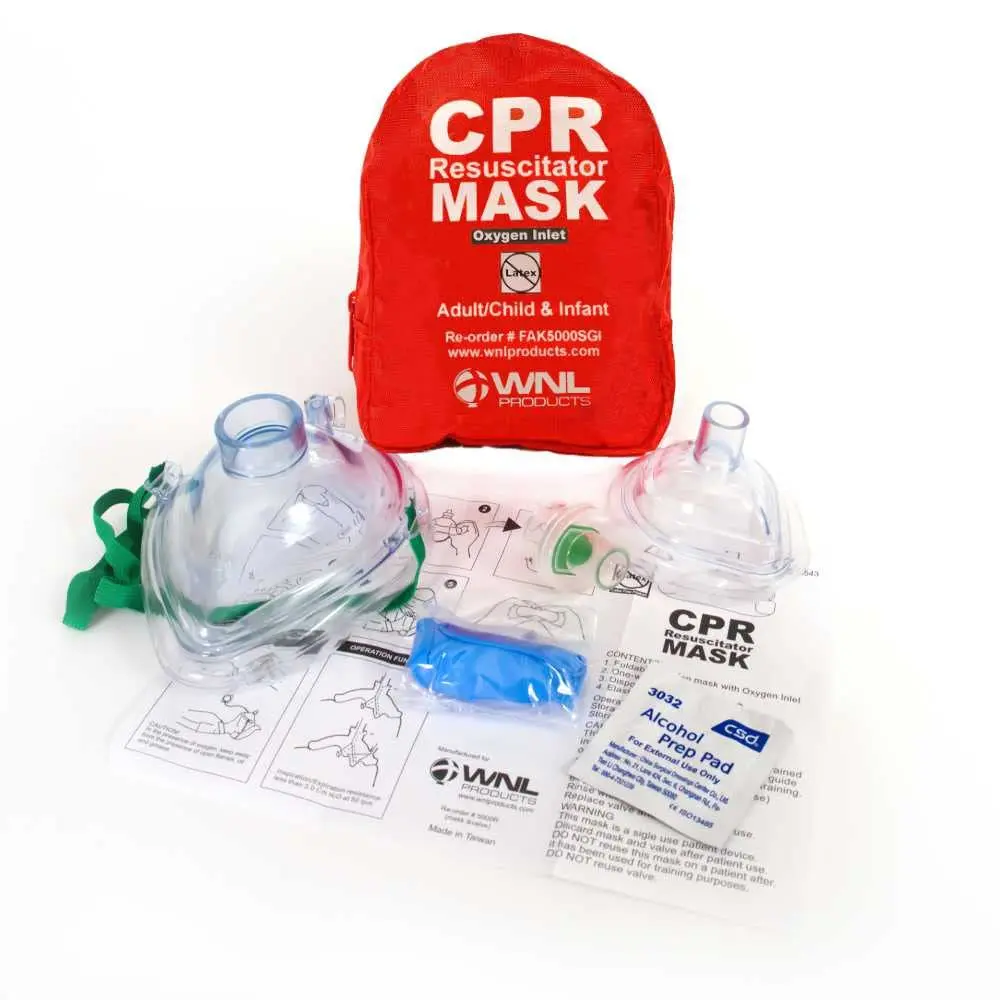 WNL Products CPR Rescue Mask Kit with Infant Mask, 5 Pack | Adult/Child & Infant CPR Mask with One-Way Valve, Filter, Gloves, Wipe in Soft Red Case - view 7