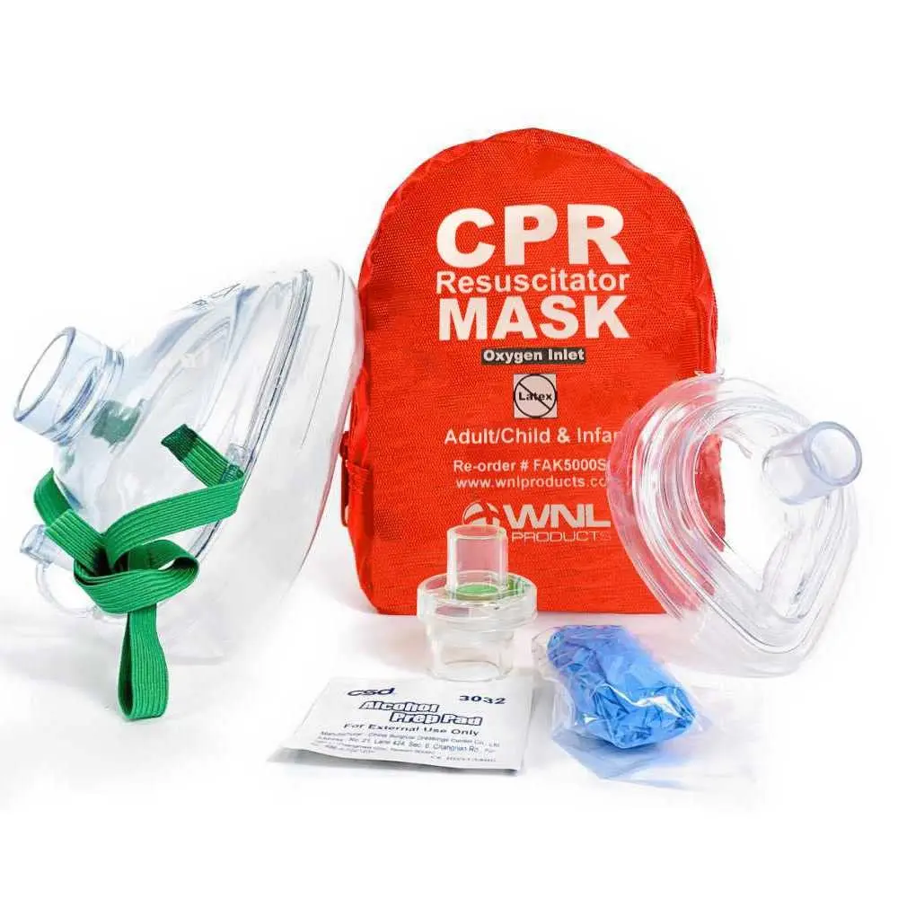 WNL Products CPR Rescue Mask Kit with Infant Mask, 5 Pack | Adult/Child & Infant CPR Mask with One-Way Valve, Filter, Gloves, Wipe in Soft Red Case - view 4