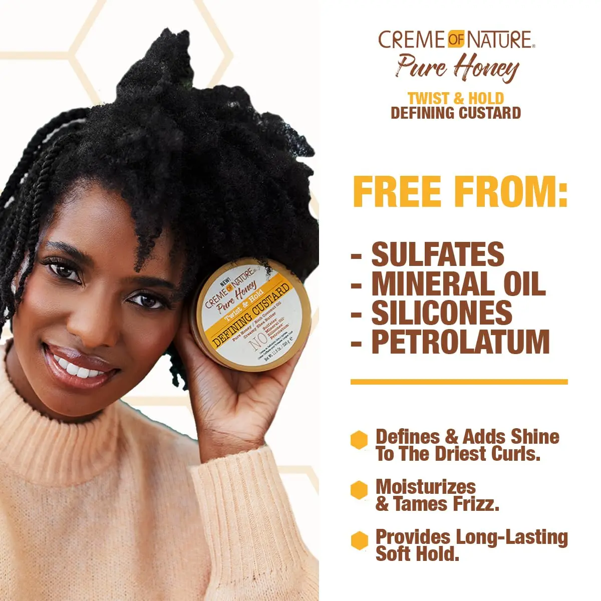 Creme of Nature Defining Custard, Pure Honey, Coconut Oil & Shea Butter, 11.5 Oz | Long-Lasting Curl Definition & Shine - view 2