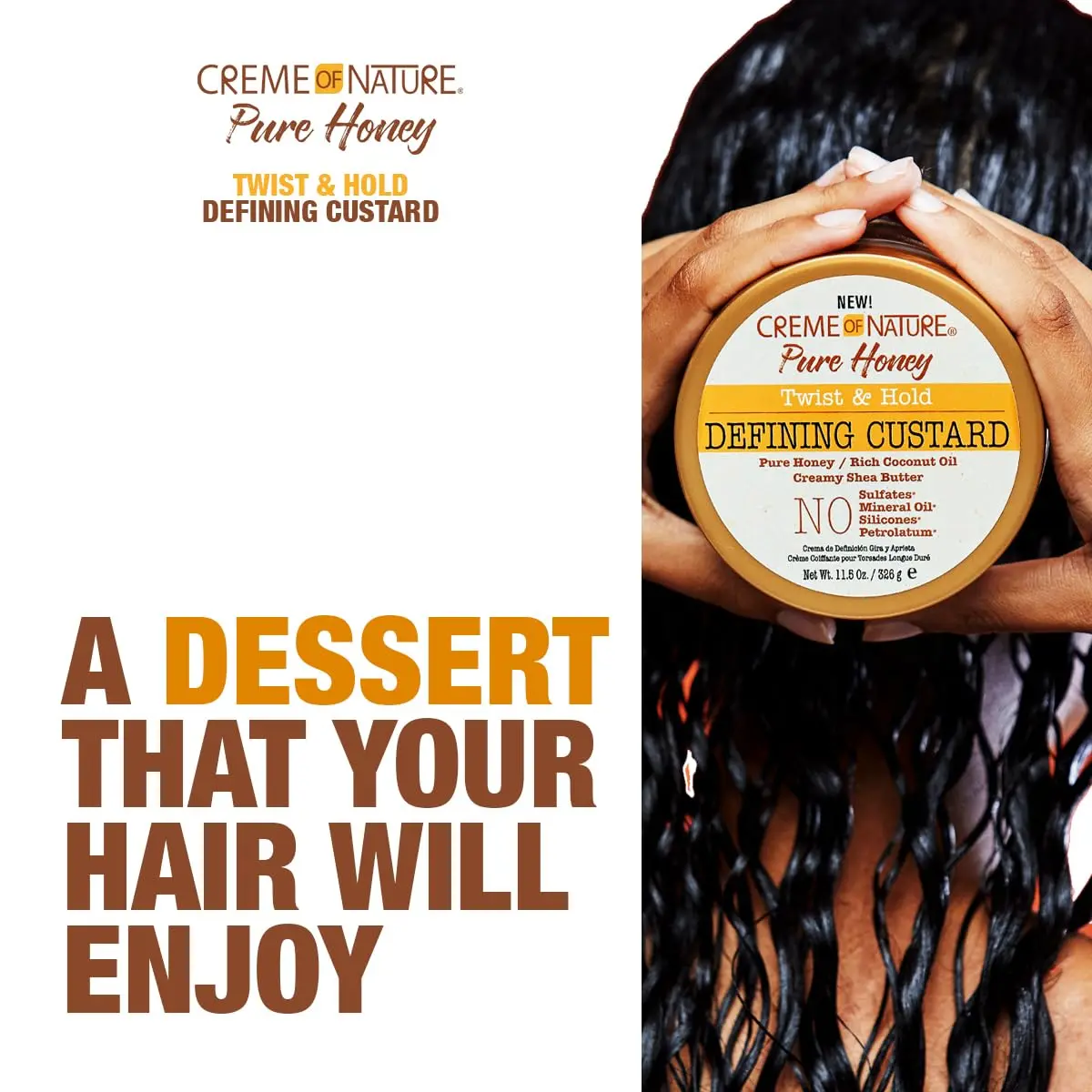Creme of Nature Defining Custard, Pure Honey, Coconut Oil & Shea Butter, 11.5 Oz | Long-Lasting Curl Definition & Shine - view 3
