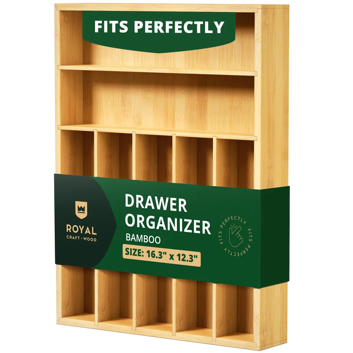 ROYAL CRAFT WOOD Luxury Bamboo Utensil Rack and Silverware Organizer, Kitchen Drawer Organizer - 7 Slot, Natural | Elegant Flatware & Cutlery Storage - main product image
