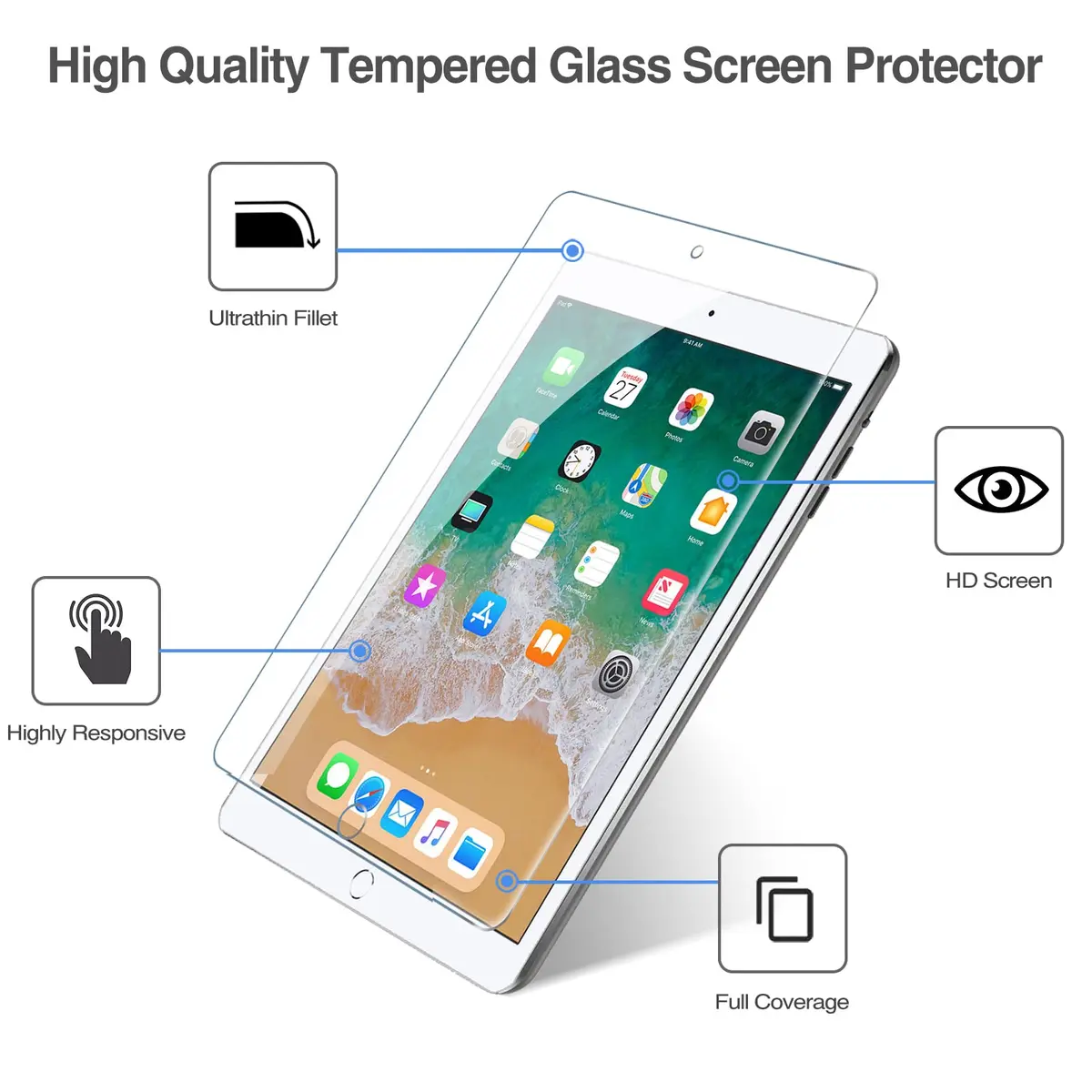 ProCase 2 Pack Tempered Glass Screen Protector for iPad 9.7" (6th/5th Gen, Air 2/1, Pro 9.7) | HD Clear, 9H Hardness, Bubble-Free - view 3