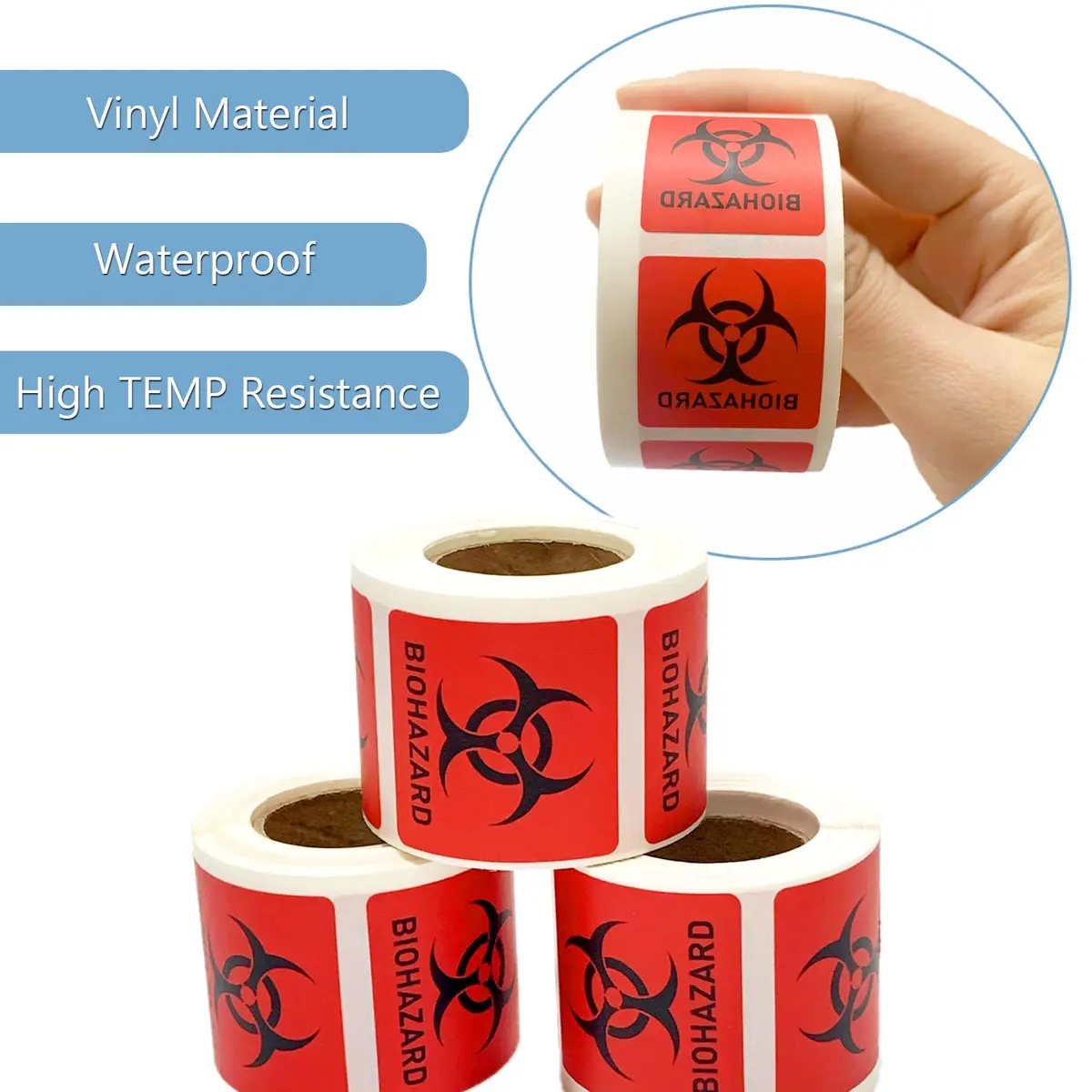 BEMAXYE Biohazard Danger Safety Warning Labels 1"x1" (250 Pcs/Roll) | High Temp Resistance Waterproof Vinyl Stickers - view 6