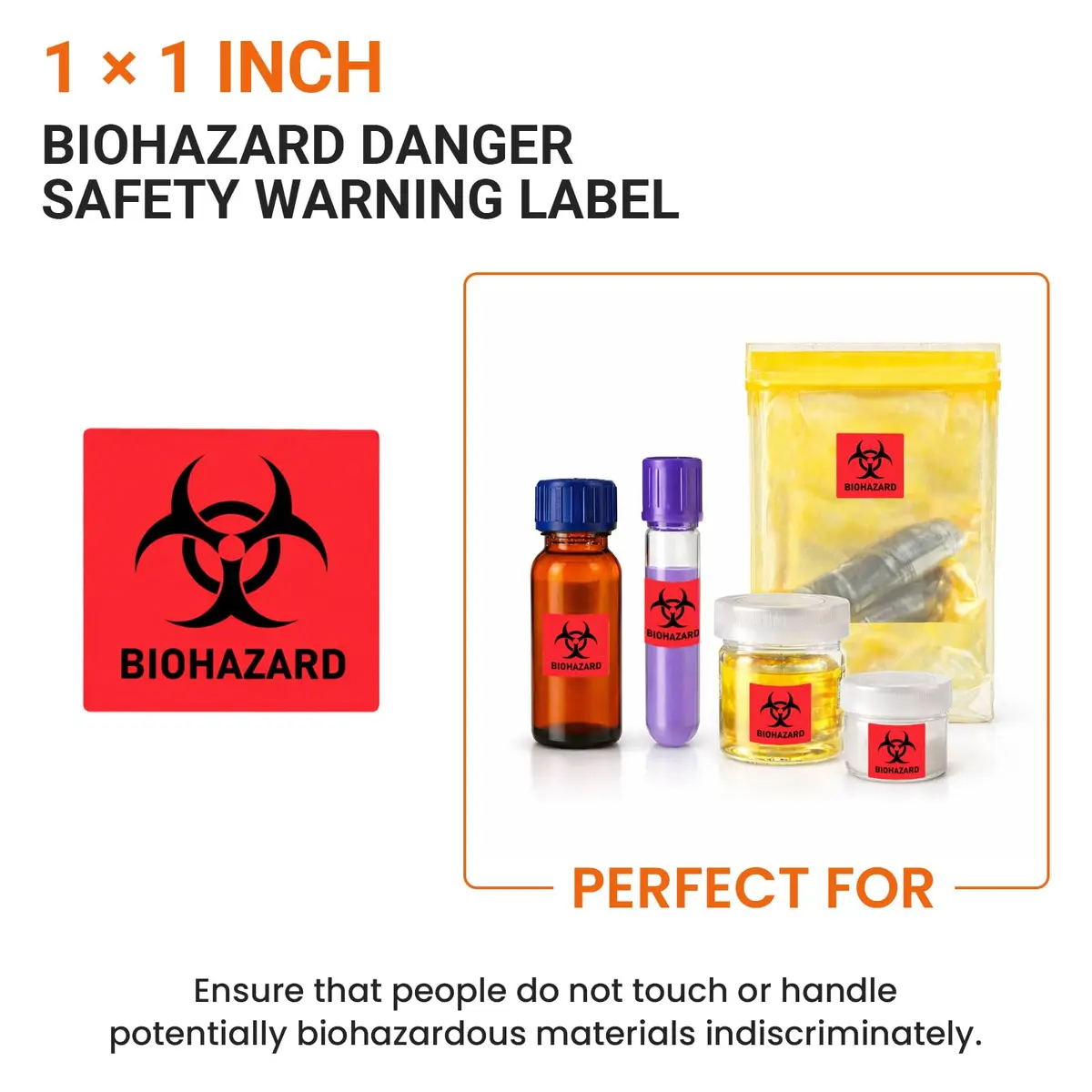 BEMAXYE Biohazard Danger Safety Warning Labels 1"x1" (250 Pcs/Roll) | High Temp Resistance Waterproof Vinyl Stickers - view 3