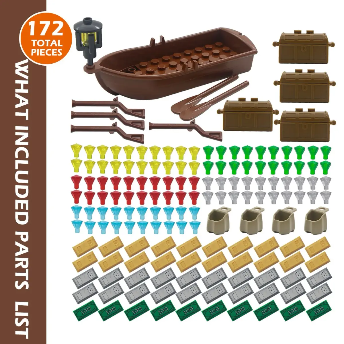 BroTex Pirate Treasure Chest Accessories 172 Pieces | STEM Educational Building Blocks for Kids 6+ - view 2