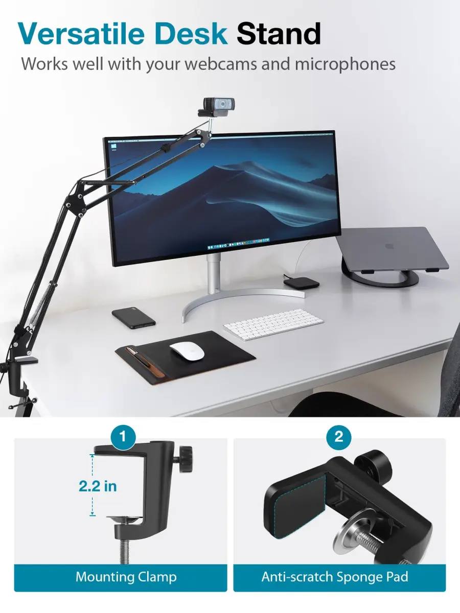 InnoGear Adjustable Webcam Stand & Microphone Boom Arm | 71 cm (28 inches) Black - view 7