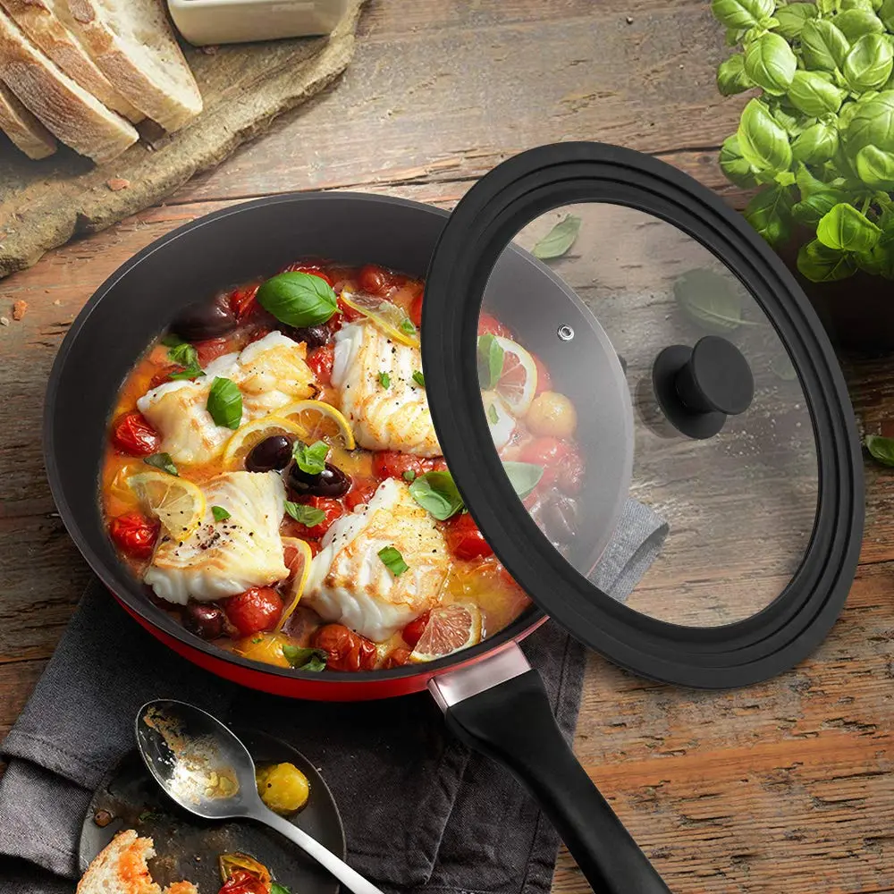 ELKKNOVE Universal Lid for Pots, Pans & Skillets 20cm-24cm (8"-9.5") | Tempered Glass with Steam Vent - view 6
