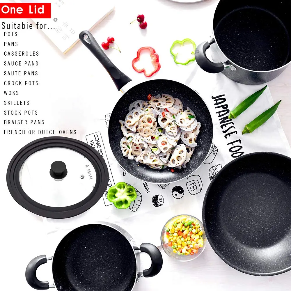 ELKKNOVE Universal Lid for Pots, Pans & Skillets 20cm-24cm (8"-9.5") | Tempered Glass with Steam Vent - view 7