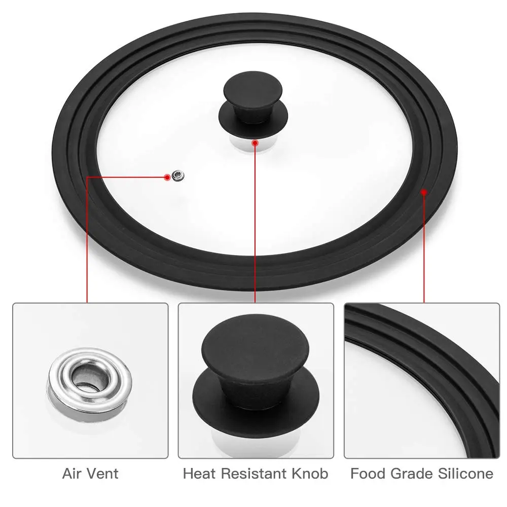 ELKKNOVE Universal Lid for Pots, Pans & Skillets 20cm-24cm (8"-9.5") | Tempered Glass with Steam Vent - view 3