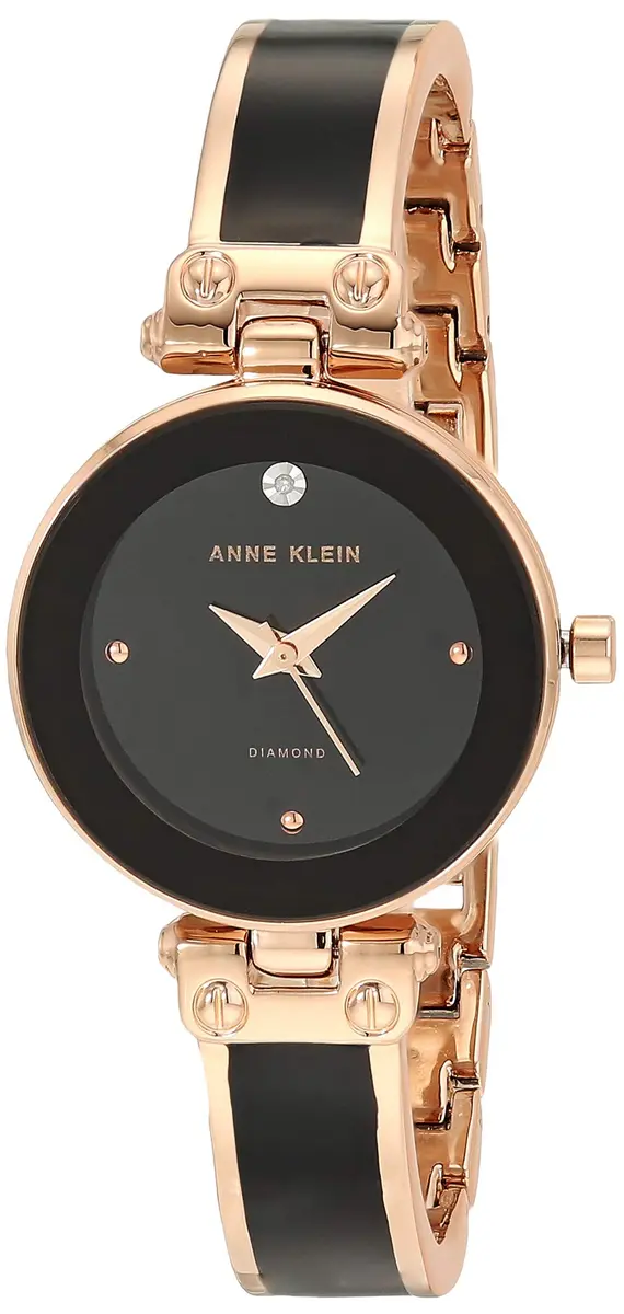 Anne Klein Women's Genuine Diamond Dial Bangle Watch | Rose Gold & Black Enamel, 28mm - main product image