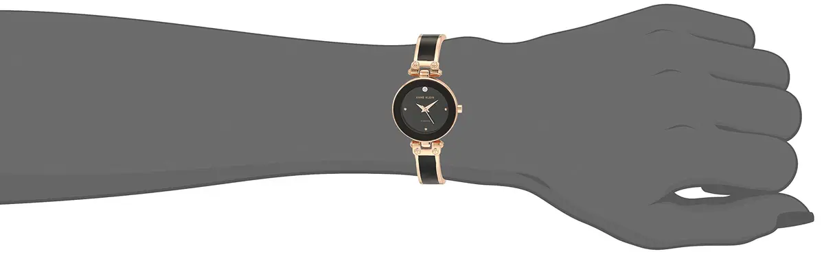 Anne Klein Women's Genuine Diamond Dial Bangle Watch | Rose Gold & Black Enamel, 28mm - view 2