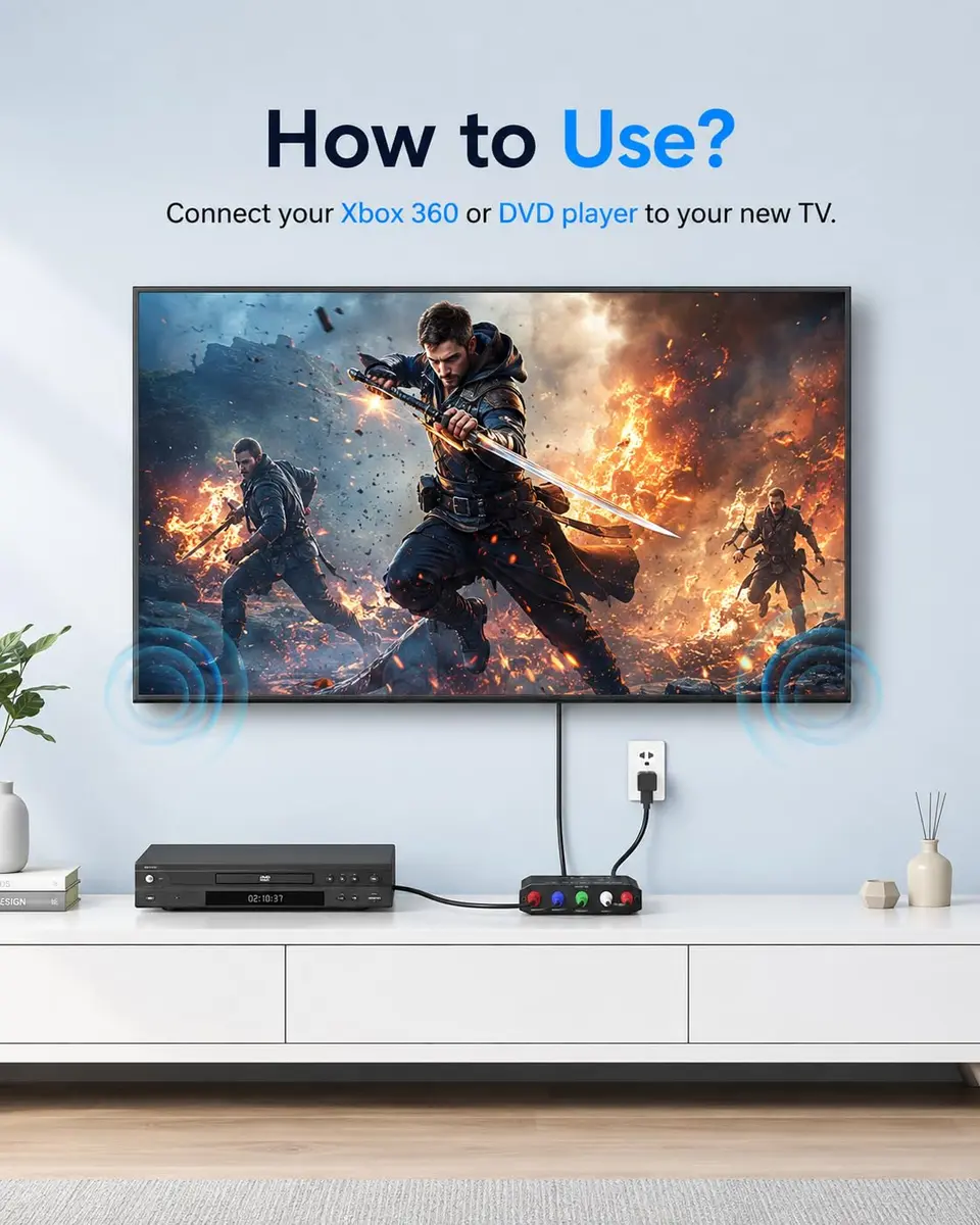 Koopman-Tech Component to HDMI Converter 2.6 x 2.1 x 0.75 in | Supports 1080P Video & Audio - view 4