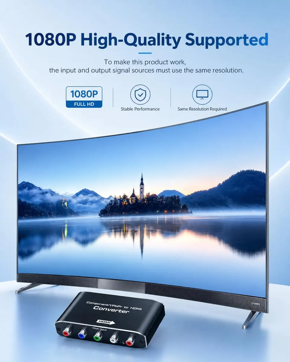 Koopman-Tech Component to HDMI Converter 2.6 x 2.1 x 0.75 in | Supports 1080P Video & Audio - view 2